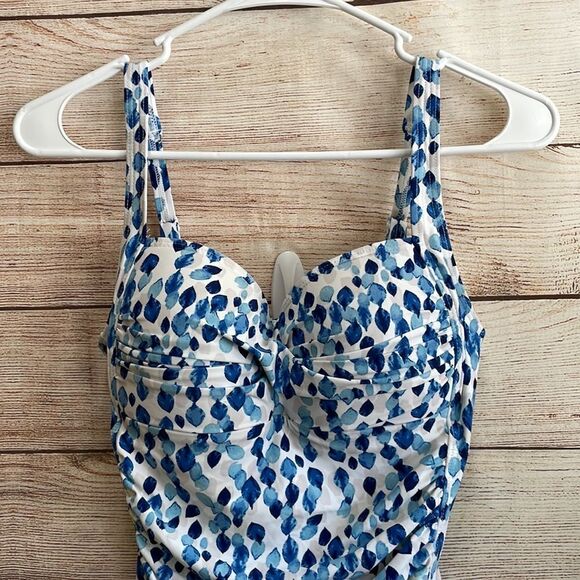 NIPTUCK SWIM PETAL PLUNGE JOANE ONE PIECE SWIMSUIT IN BLUE AND WHITE - Picture 2 of 9